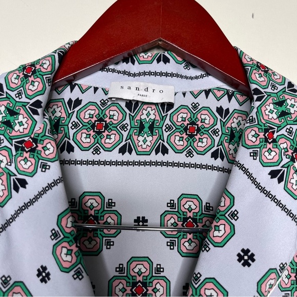 San­dro Bleu Ciel Print square button down crop blouse Shirt sz 1 US S - Picture 3 of 8